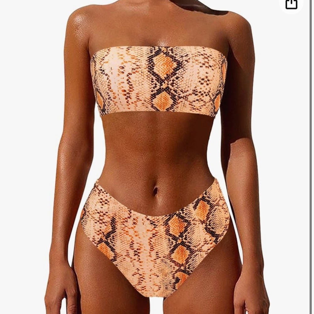 Women's 2 Pieces Bandeau Bikini High Waisted Swimsuits Strapless Bathing Suit